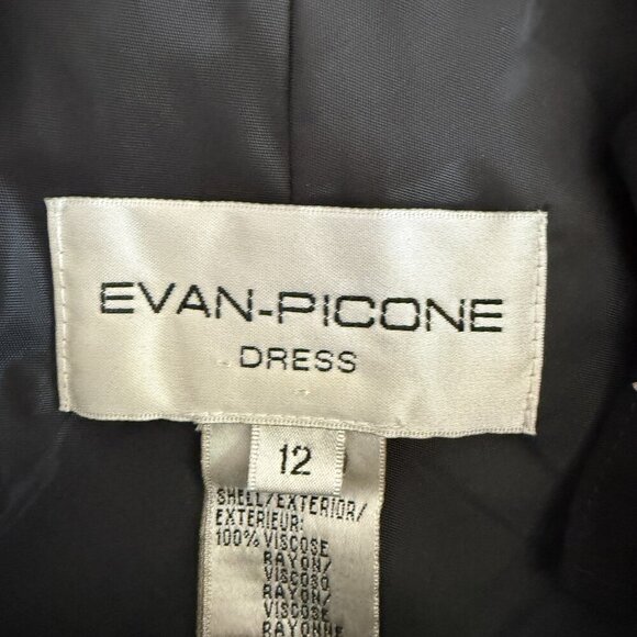 Evan-Picone Dress Black Sleeveless Midi Asymmetrical Dot Print Viscose - Picture 7 of 8